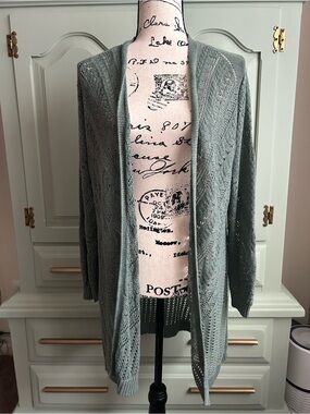 Open-Front Lightweight Knit Cardigan in Sage Green